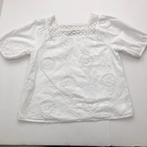 Loft Women's White Embroidered Eyelet Top